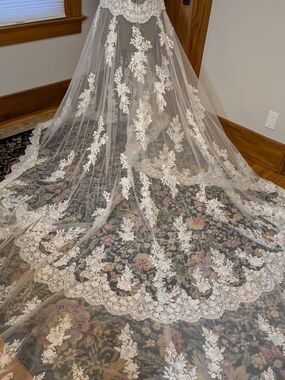 Ivory Beaded Bodice Bridal Overlay with Train and Floral Appliqué